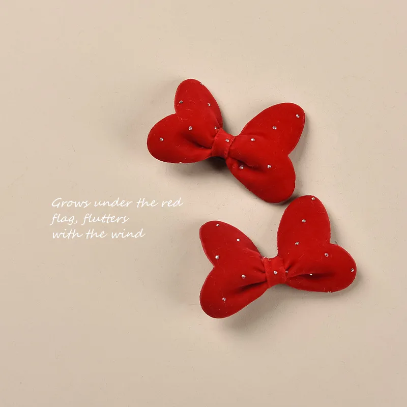 2pcs Red Velvet Girls Bow Hairpin Children's New Year's Cute Hairpin Headwear Girls Kids Women Hair Accessories