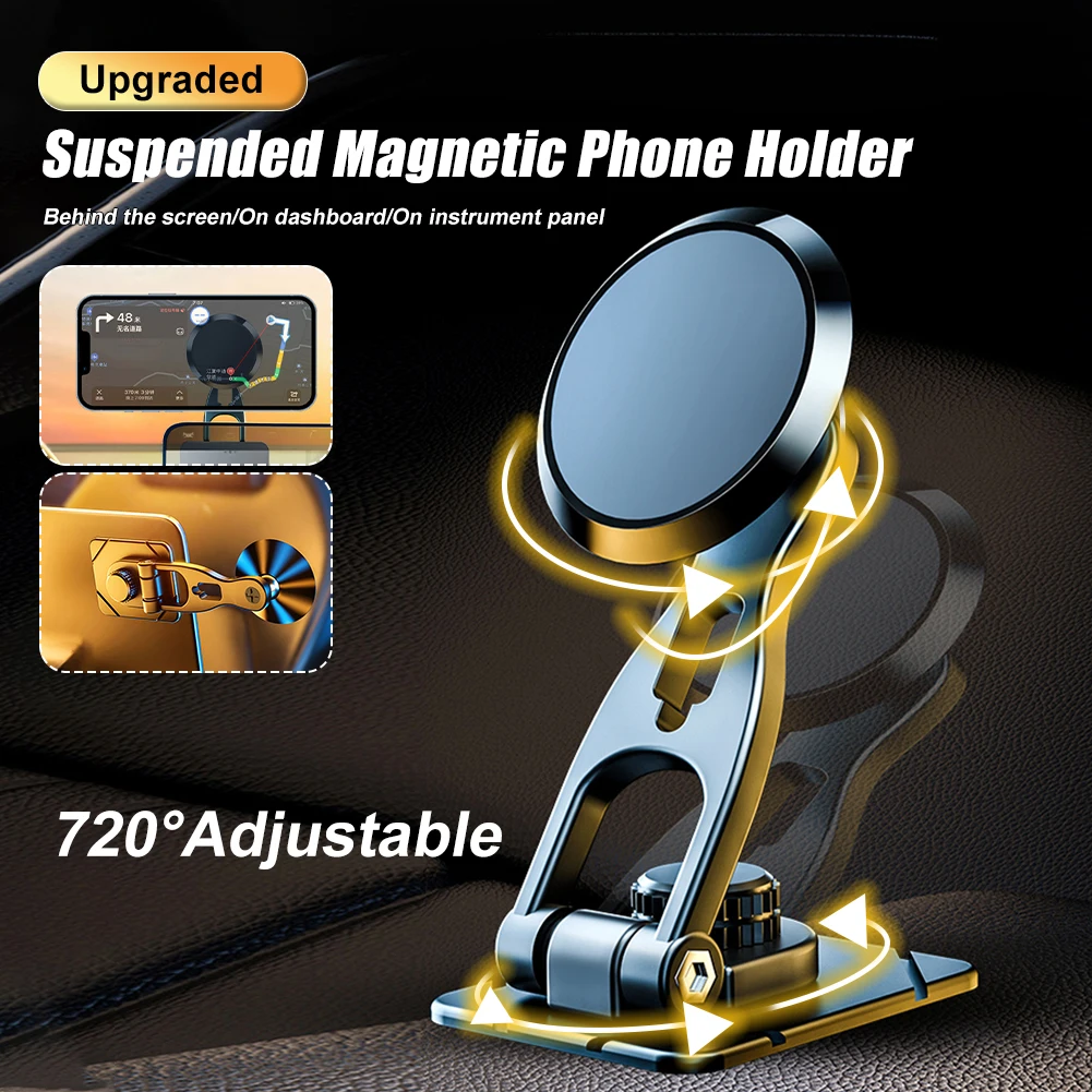 

Ultra-Mini Magnetic Car Phone Holder Folding Phone Mount Behind Screen 720° Adjustable Phone Bracket for iPhone Samsung Huawei