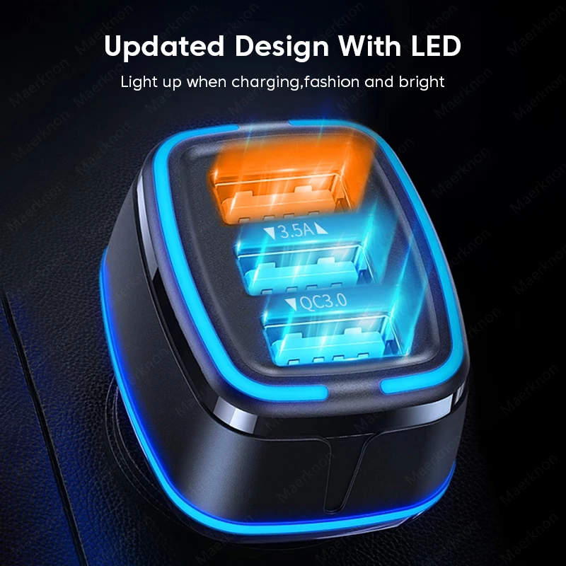 35W USB Car Charger Quick Charge 3.0 3 Ports For iPhone 14 13 Samsung Xiaomi Fast Charging Mini
