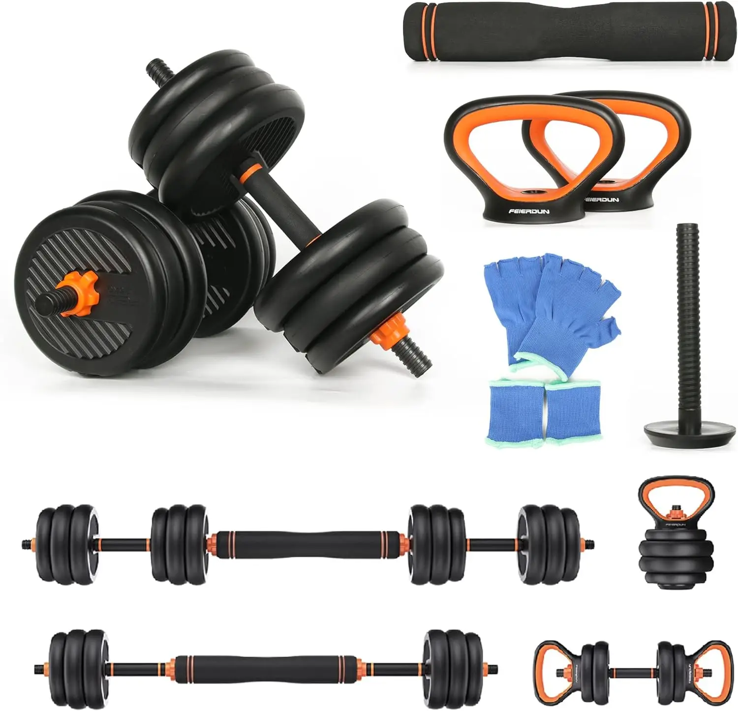 

4 in 1 Adjustable Dumbbell Weight Set for Home Gym, 44 Lbs Free Weights Dumbbells Set with Connector Used as Barbell Kettlebells