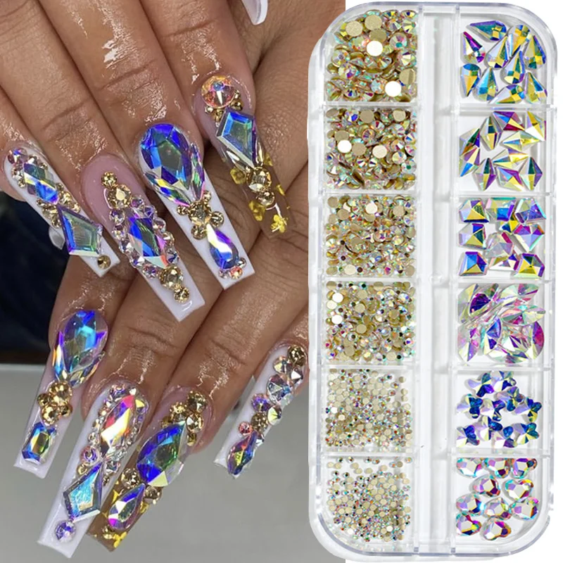 3D Nail Art Gems Glitter Diamond Manicure Decor Rhinestones Flatback AB  Crystal