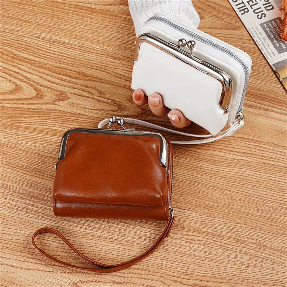 Women's Buckle Wallet Fashion Wrist Strap Short Coin Purse Retro Card Bags Large Capacity Multi Card Pocket Ladies Money Clip