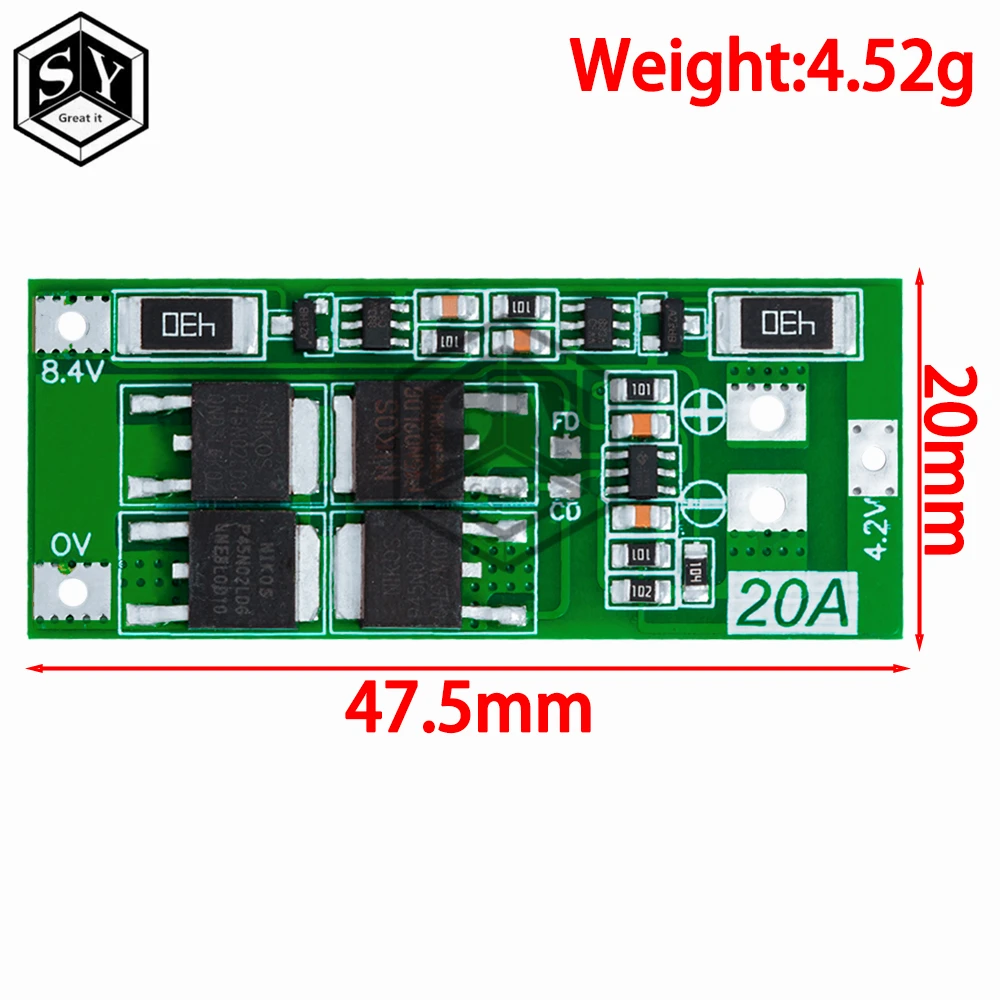 2S 20A 7.4V 8.4V 18650 Lithium Battery Protection Board/BMS Board Standard/Balance For DIY 4