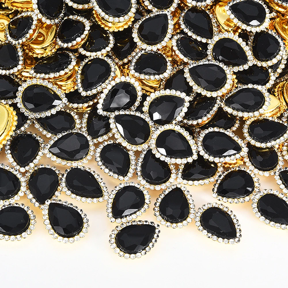 10x14mm Tropfenförmige Aufnähsteine mit Goldbasis, Flache Glänzende Kristalle, Perlen, Dekorative Knöpfe, Nähsteine für Handarbeiten