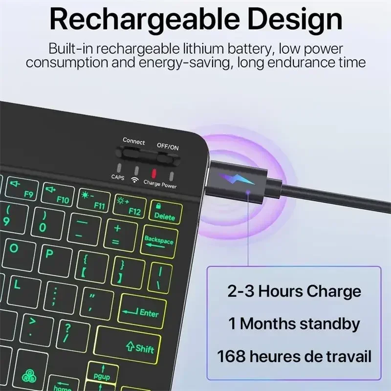 Keyboard For Tablet Android iOS Windows Wireless Mouse Keyboard Bluetooth-compatible Rainbow Backlit For iPad Phone
