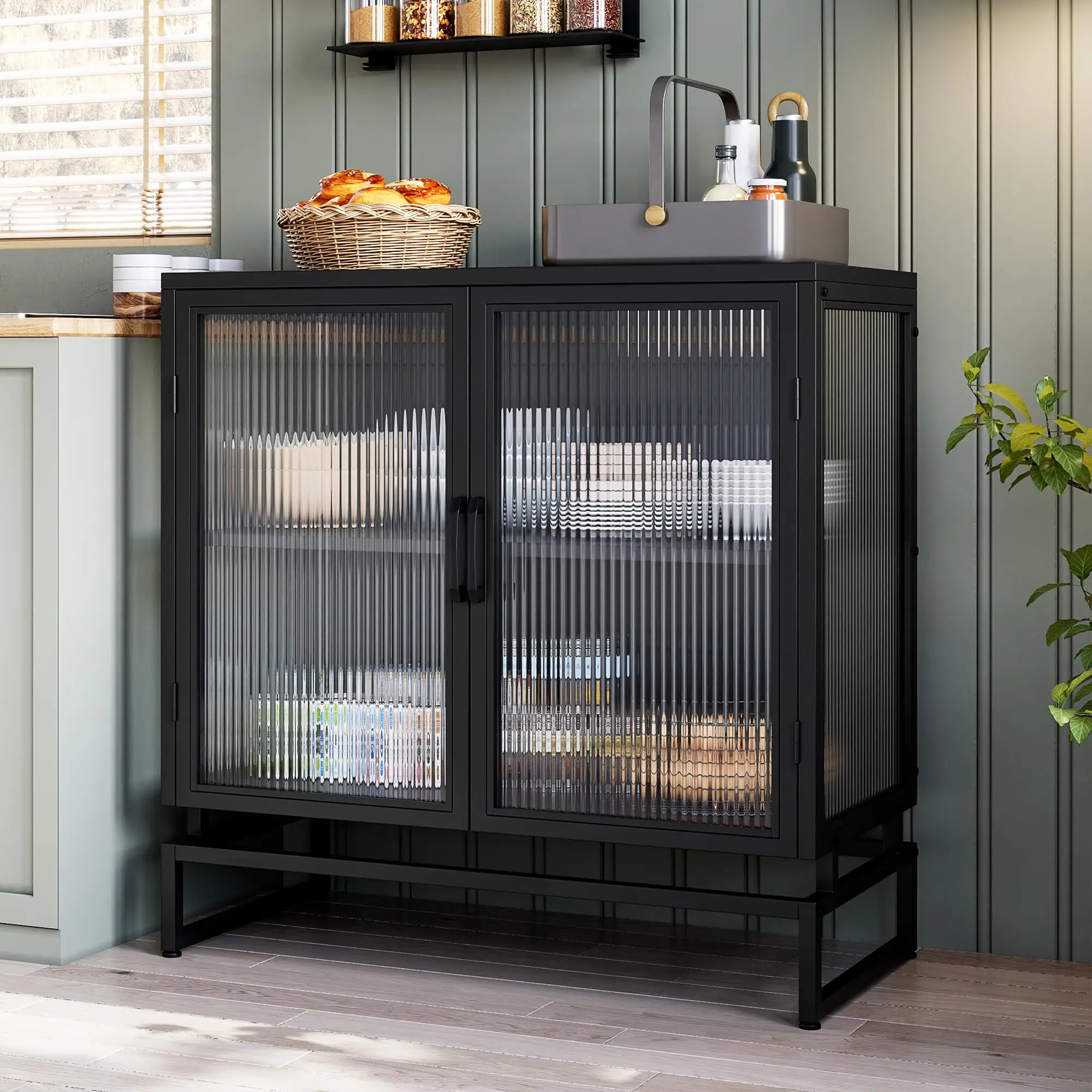 Metal Glass Door Storage Cabinet Large Capacity Storage Space Multipurpose Office Bathroom Kitchen Bedroom