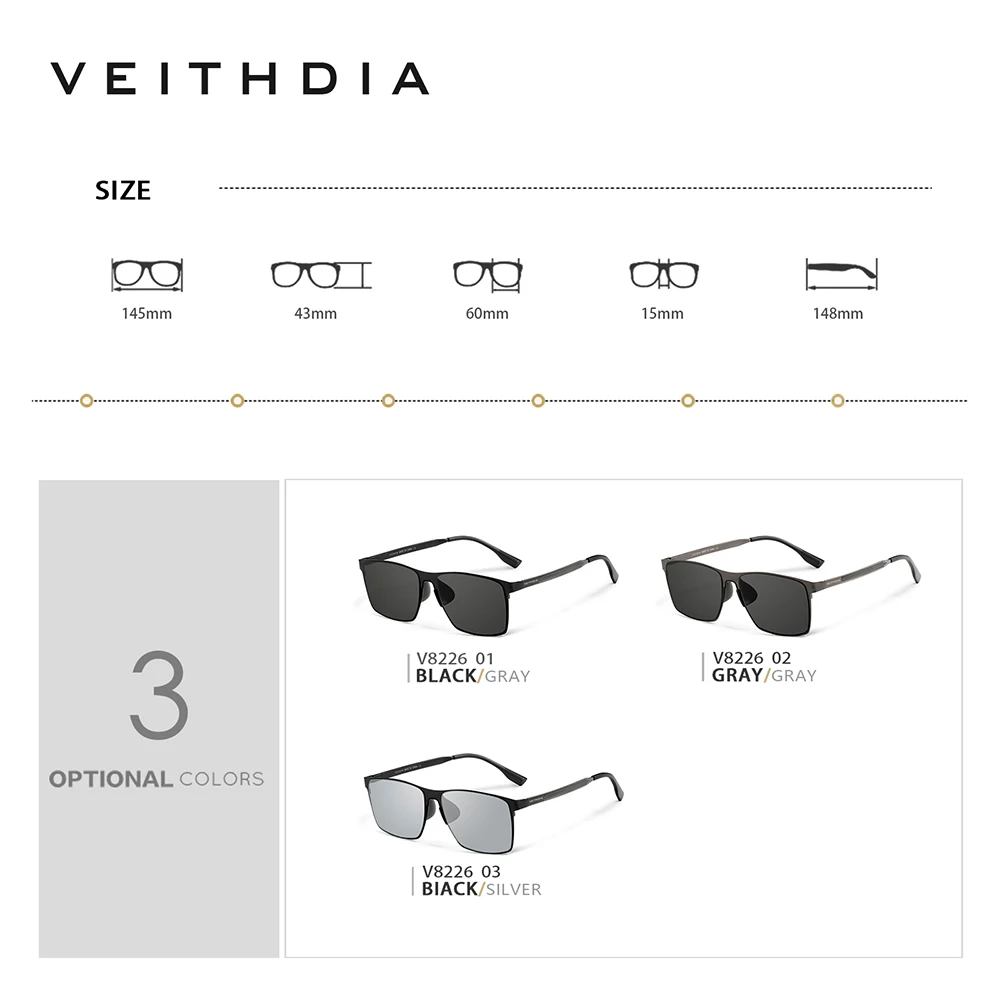 VEITHDIA Occhiali da sole da uomo Pesca polarizzati UV400 Lenti in nylon Occhiali da guida per esterni Occhiali da sole in acciaio inossidabile per uomo_voghion.com
