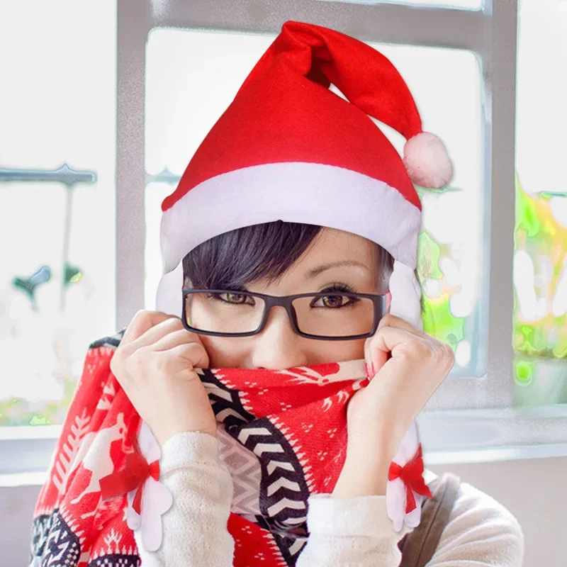 Hot sale Christmas Hat with Braids Red Non-woven cloth Party Hats New Year Christmas decorations Gift Supplies