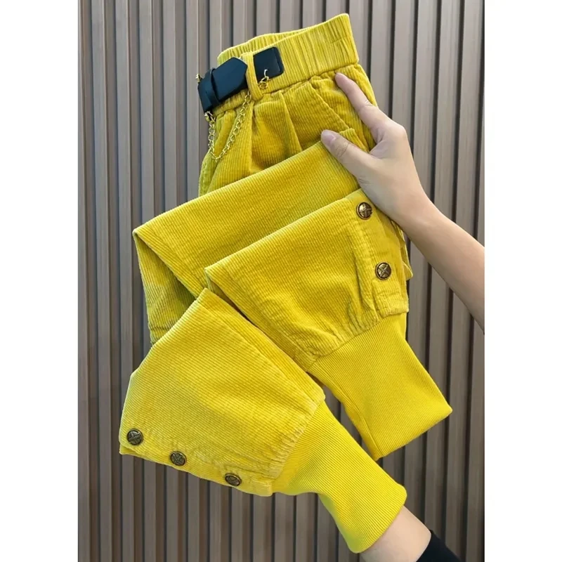 Pantaloni di velluto a coste di nuova moda donna autunno inverno tinta unita pantaloni caldi da donna Casual All-Match comodi pantaloni Harem da donna 6