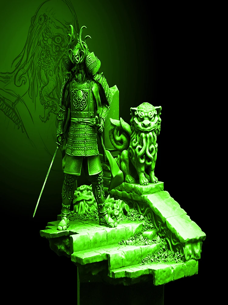 Unmontierter 1/24 alter Samurai-Ritter Krieger Soldat Ständer Harzfigur Miniaturmodellbausätze Unbemalt