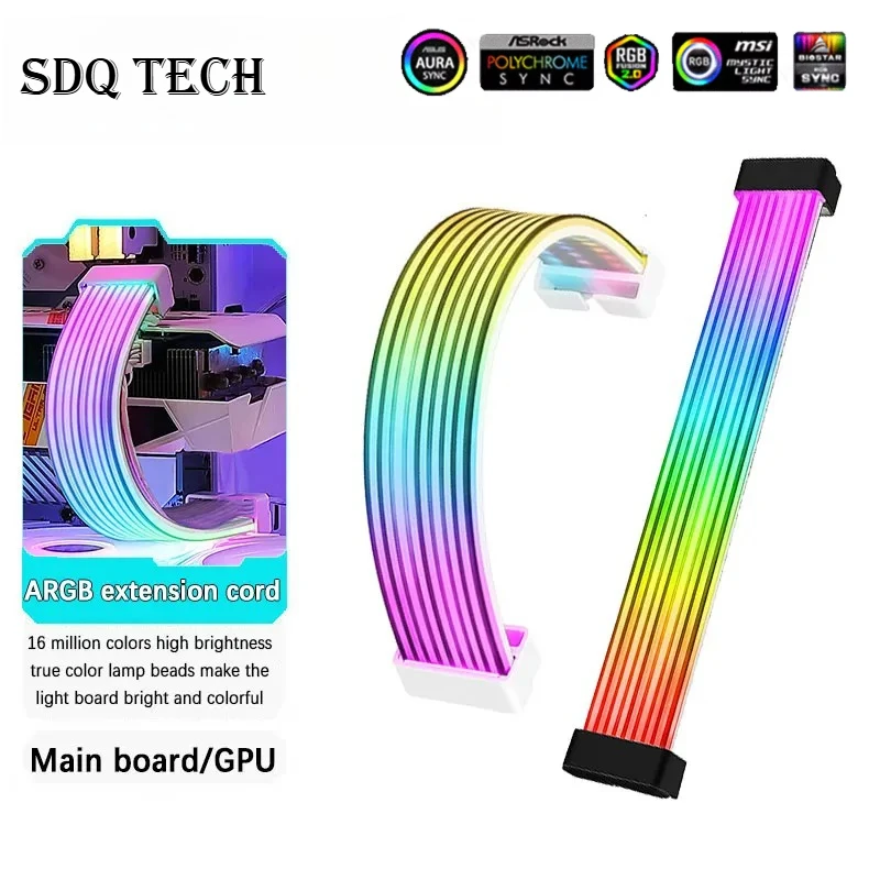 5V 3Pin ARGB Sync PC Cable 8/24PIN Motherboard Power Extension Cable Flexible LED Strip Light DIY Kit Video Card 8Pin 6PIN