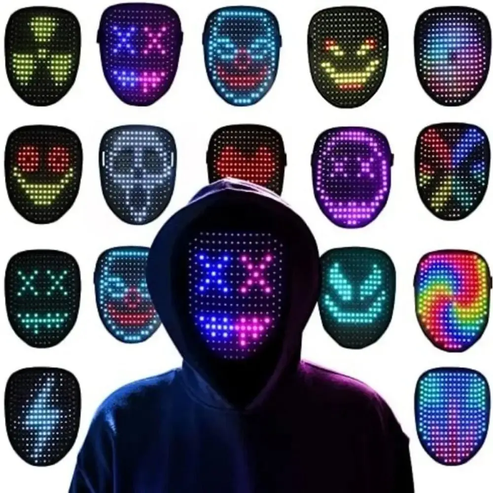 

Gesture Induction Halloween LED Mask LED Lighted Change Face Light Up Mask 50 Display Modes Breathable Sensing Face Masks