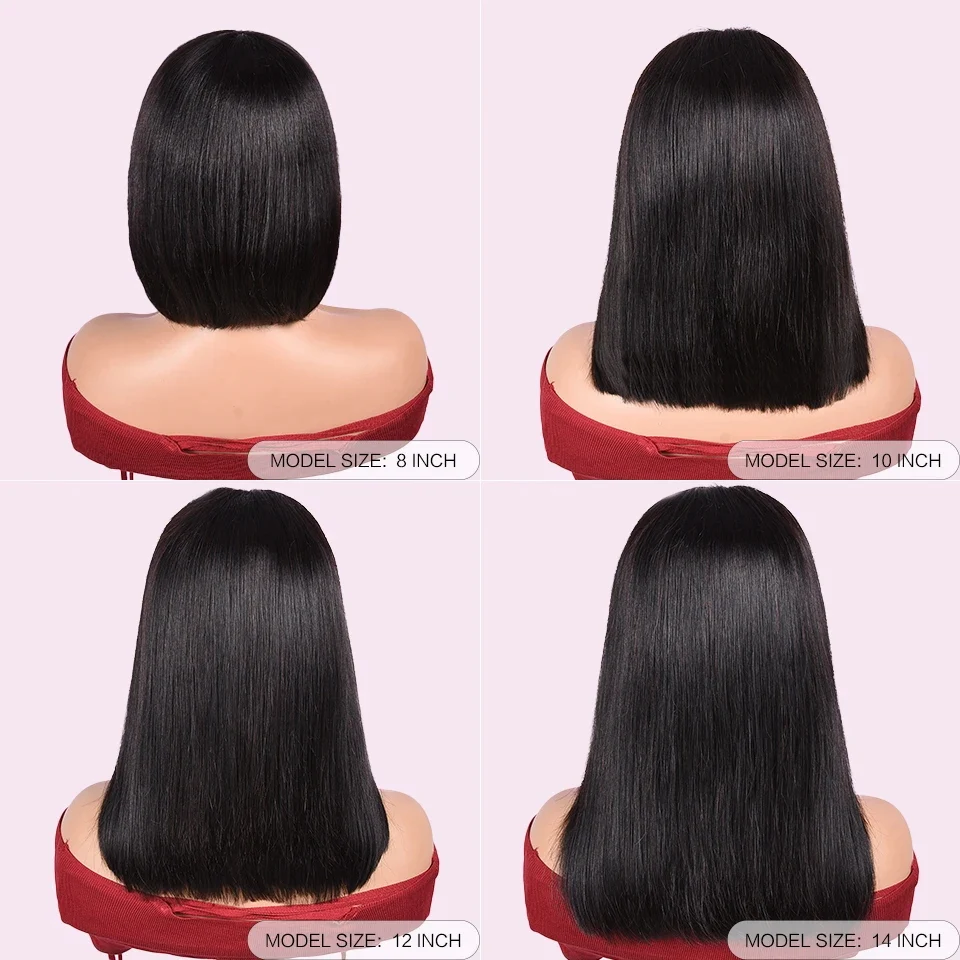 Short Straight Human Hair Bob Wigs 4x4 Transparent Lace Closure Wigs Pre-Plucked Hairline Natural Color Bob Wigs For Women images - 6