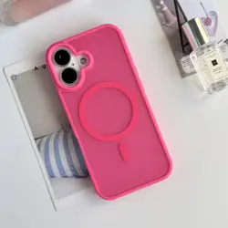 Magnetic Matte Clear Shockproof Translucent Case with MagSafe Compatibility - iPhone 13 (Rose Red)