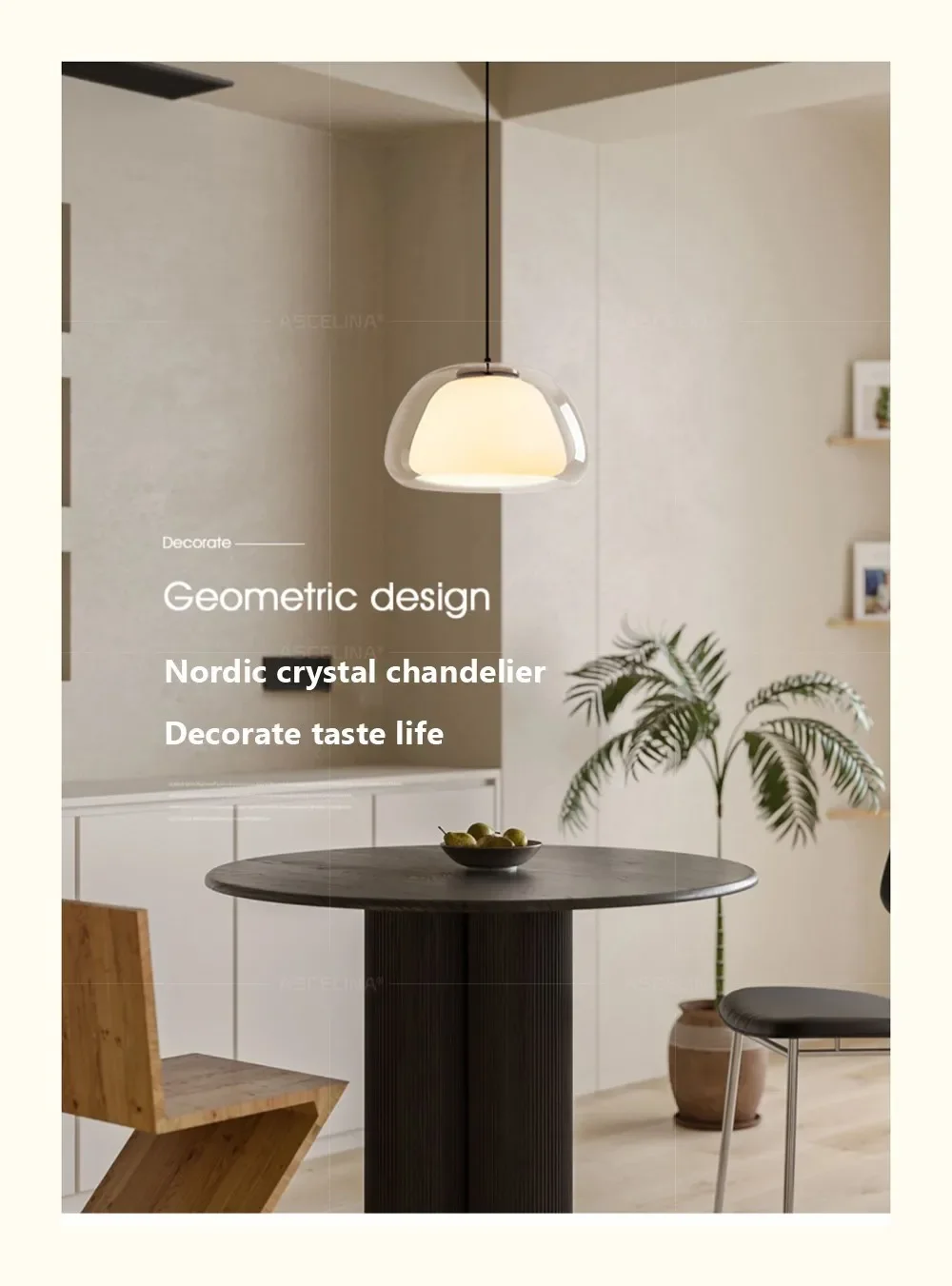 Description Picture 2 of itemDesigner Glass Pendant Light LED Minimalist Cream Hanging Lamp for Restaurant Living Room Bedroom Study Home Decoration Fixtures