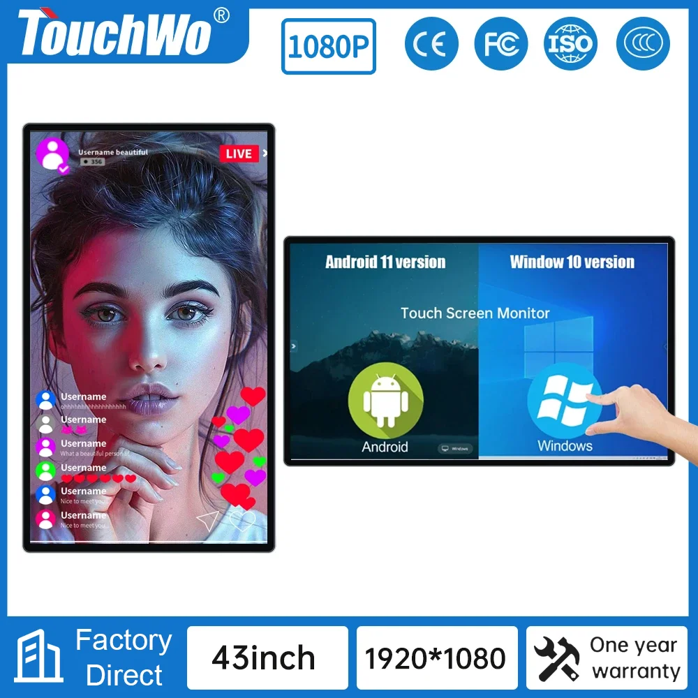 TouchWo 43 Inch Touch Screen Monitor Smart Board Electronic Interactive