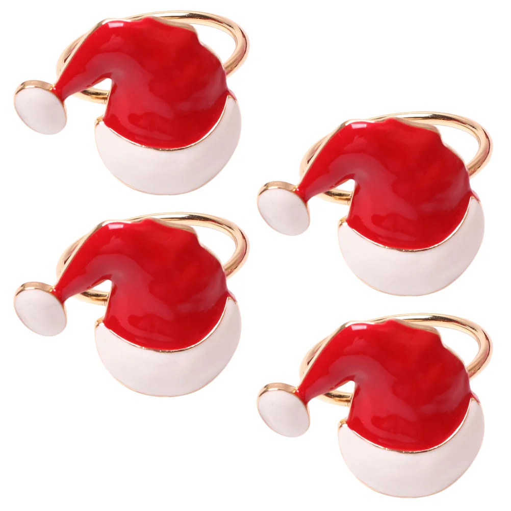 

4 Pcs Santa Hat Napkin Buckle Rings Table Decoration Cocktail Napkins Christmas Party Zinc Alloy Banquet Holder