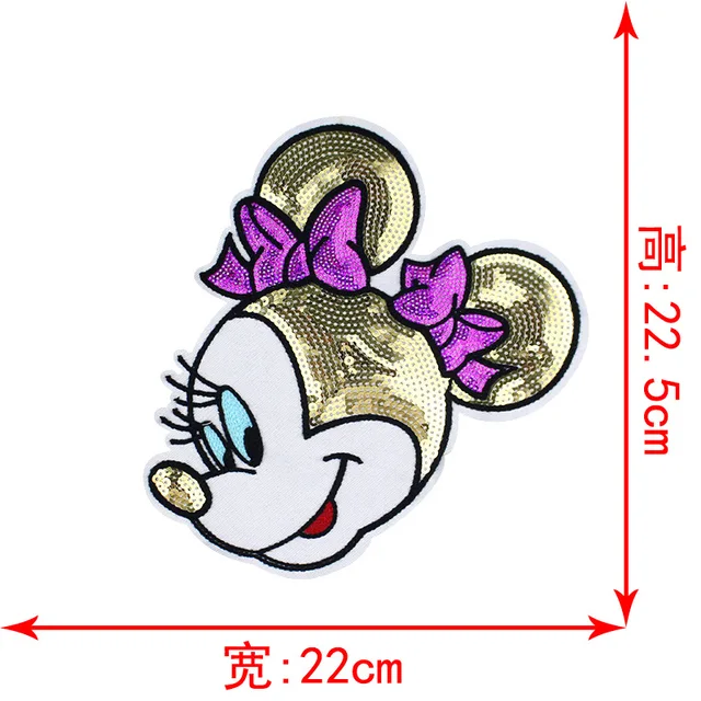 Disney Sequins Clothing Patch Mickey Minnie Mouse Patches Cartoon Sew Clothes Patch for T-shirt Coat DIY Decoration Women Gift PEACOCK BLUE