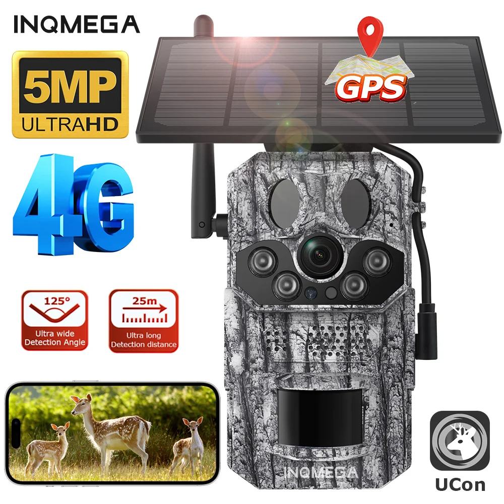 INQMEGA4G 2K 5MP PIR Motion Activated  Trigger Time Night Vision IP66 Hunting Trail Wildlife Battery Solar Camera Forest