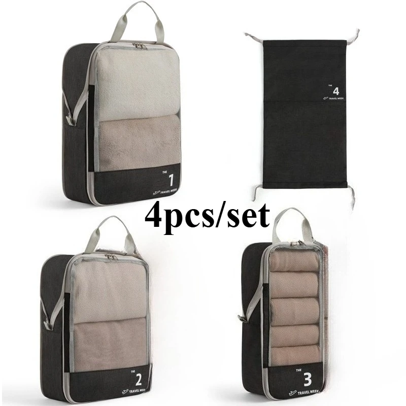 4-Piece Travel Packing Cubes Set - Luggage Organizer Bags for Clothes and Accessories