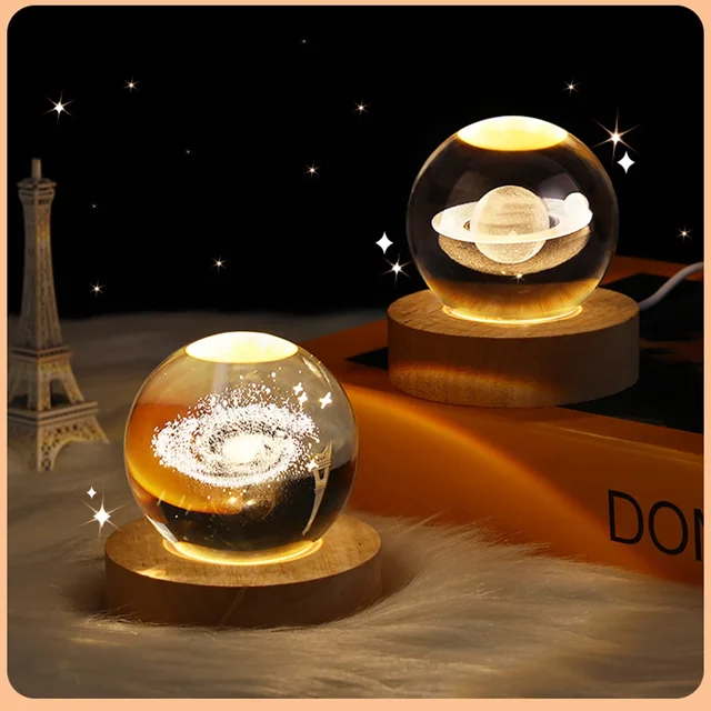 3D Crystal Lights Lamp Glowing Planetary Galaxy Night Light Crystal Ball Night Lights Bedside Light Home Decor Christmas Gift 2