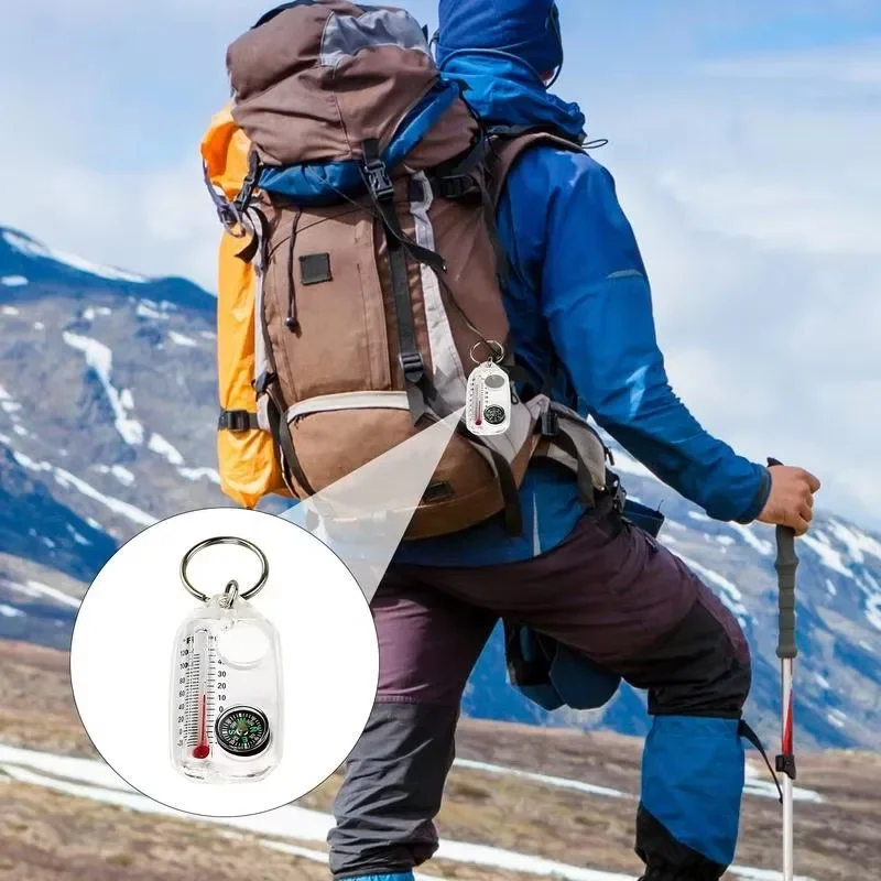 Description Picture 2 of item2pcs Three In One Compass Thermometer Keychains Mini Portable Precise Accurate Mountain Outdoor Camping Travel Adventure Tools