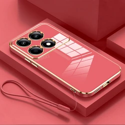 Luxury Plating Lanyard Silicone Phone Case - Elegant Back Cover for Poco C75 (ZBSS Camellia Red)