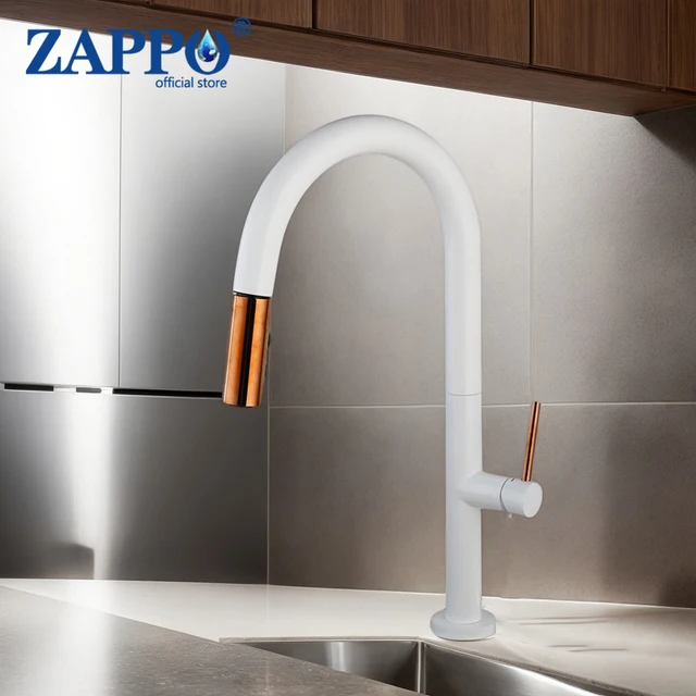 ZAPPO สีขาวและ Rose Gold ก๊อกน้ําห้องครัวดึงลง Magnetic Docking Sprayer สแตนเลสดึงออก RV ก๊อกน้ําอ่างล้างจาน 1