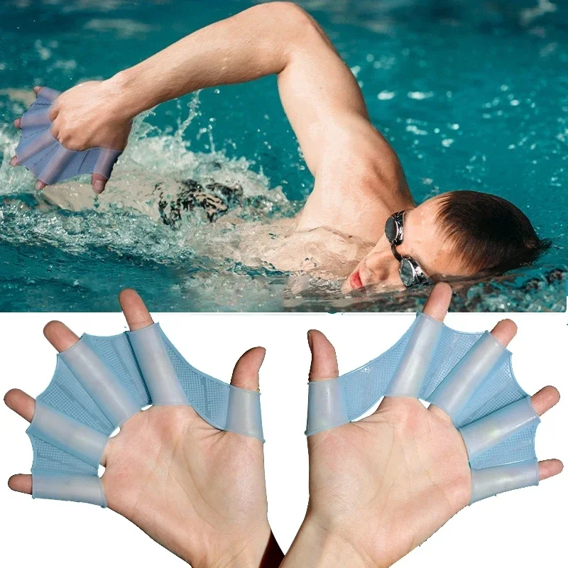 2PcsSiliconeFrogStyleHandSwimFinsFlippersUnisexFingerbed