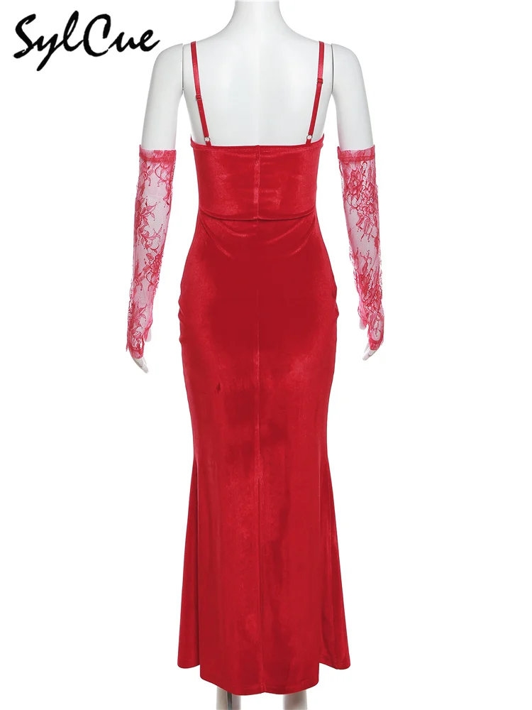 Elegant Lace Sling Dress with Sleeves - Winter Formal Party Dress