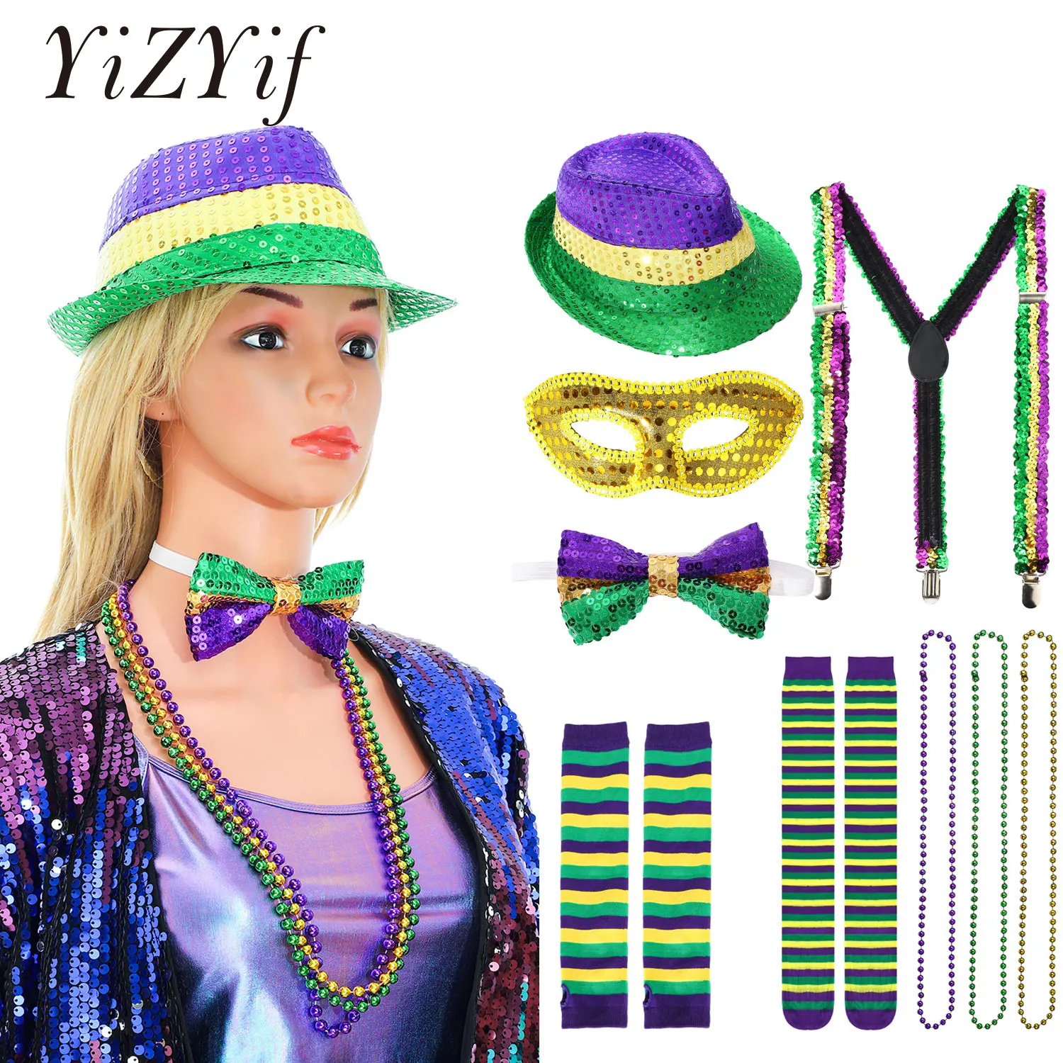 

DJ Jazz Dance Costume Accessorie Unisex Hat Masquerade Mask Carnival Prom Party Sequin Jazz Stage Performence Costume Series Set