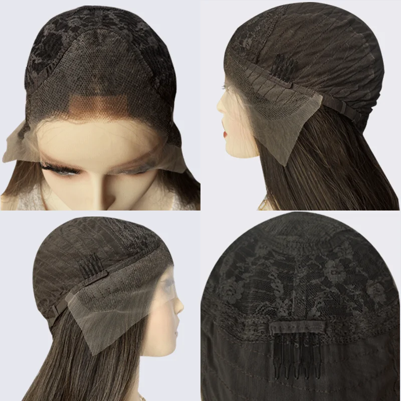 Natural Soft Hair Lace Font Synthetic Wig With Golden Highlights And Black Root/ Bouncy Wavy Part Wig For Women Daily Party Use