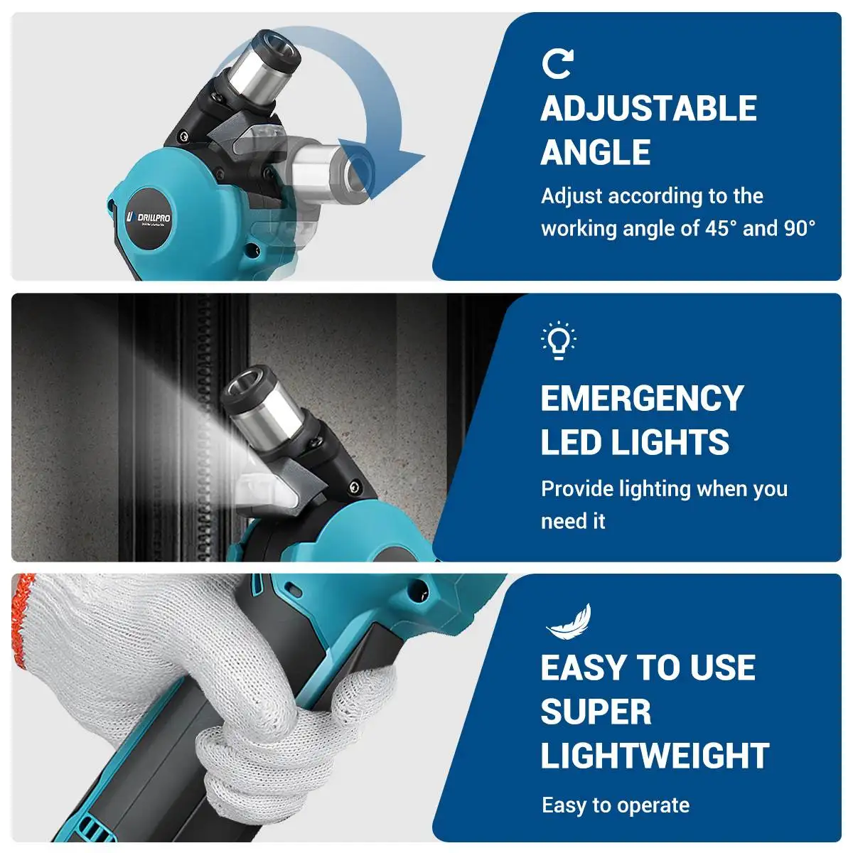 Drillpro Electric Hammer Drill 180W Cordless Hammer Screwdriver Adjustable Head Nail Drill Power Tool for Makita 18V Battery 2