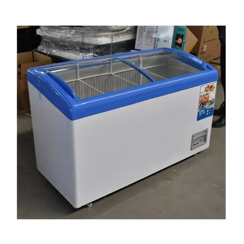 Commercial Curved Glass Door Freezer Chest Deep Freezer Sliding Glass Door Ice Cream Display