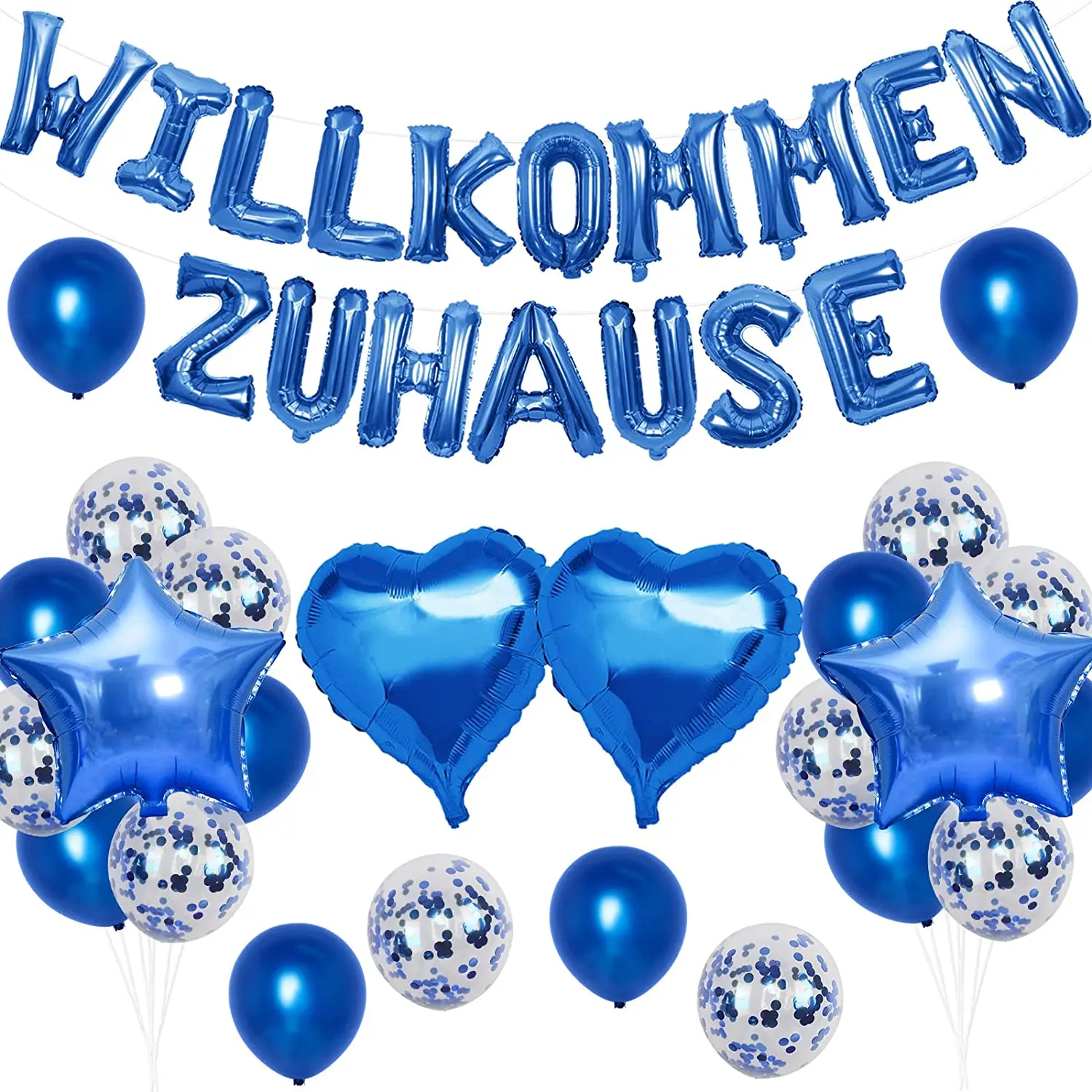 

Welcome Home Decor with Blue Willkommen Zuhause Letter Banner Star and Heart Foil Balloons for Baby Shower Home Family Party