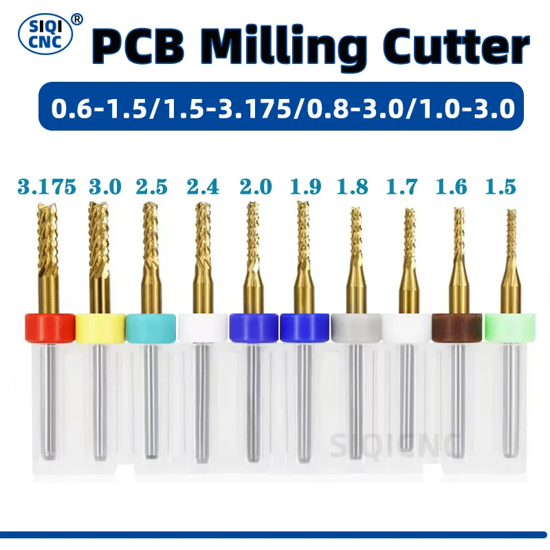 PCB 카바이드 밀링 커터 세트 0.6-1.5mm 엔드 밀 비트 3.175mm 회로 기판..