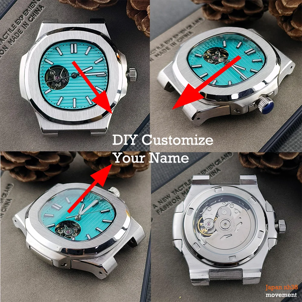 

Nautilus 39mm NH38 Case Men Watch Accessories Luminous Dial Hands Stainless Steel Case for NH38Movement Clear Case Customizable