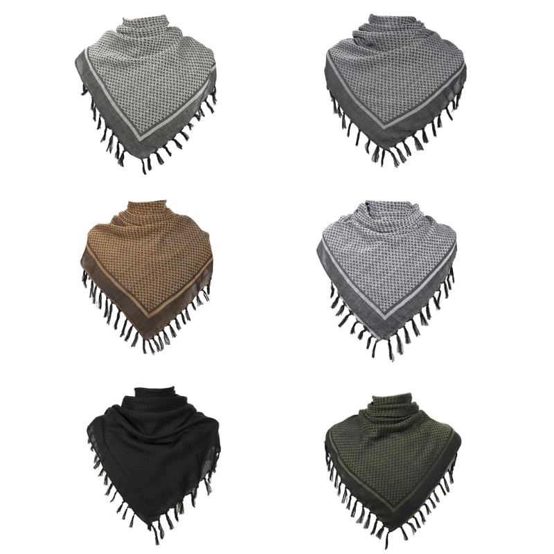 

L93F Shemagh Desert Scarf Geometric Pattern Thicken Arab Keffiyeh Shawl Wrap with Tassels Scarves Bandana Head Wraps for Men