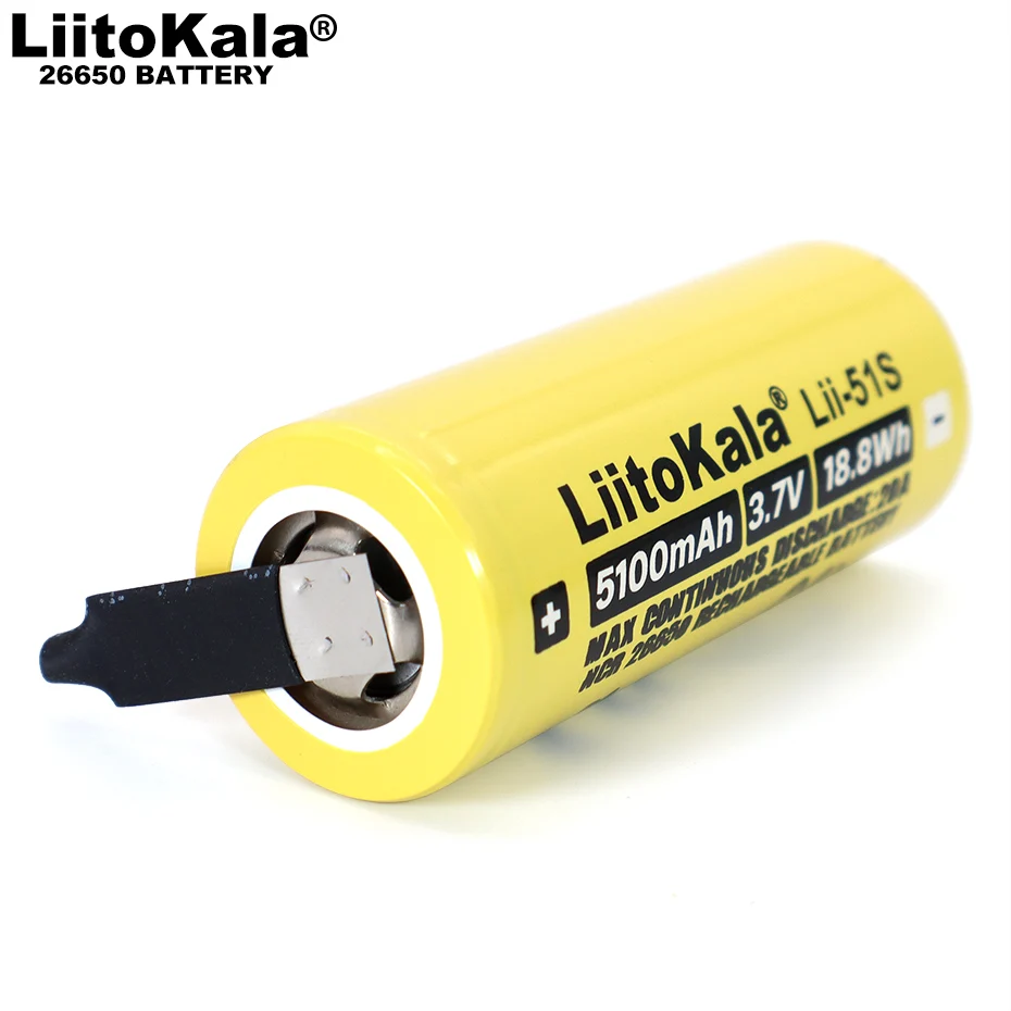 

1-8PCS Liitokala LII-51S 26650 20A Power Rechargeable Lithium Battery 26650A , 3.7V 5100mA . Suitable for Flashlight+DIY Nickel