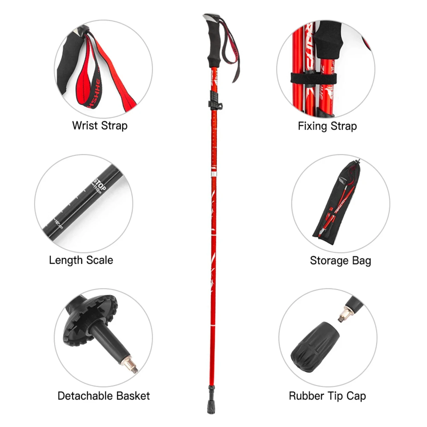 Lightweight Collapsible Trekking Pole Five-fold Walking Stick  Hiking Camping Backpacking Aluminum Alloy Trekking Pole 4