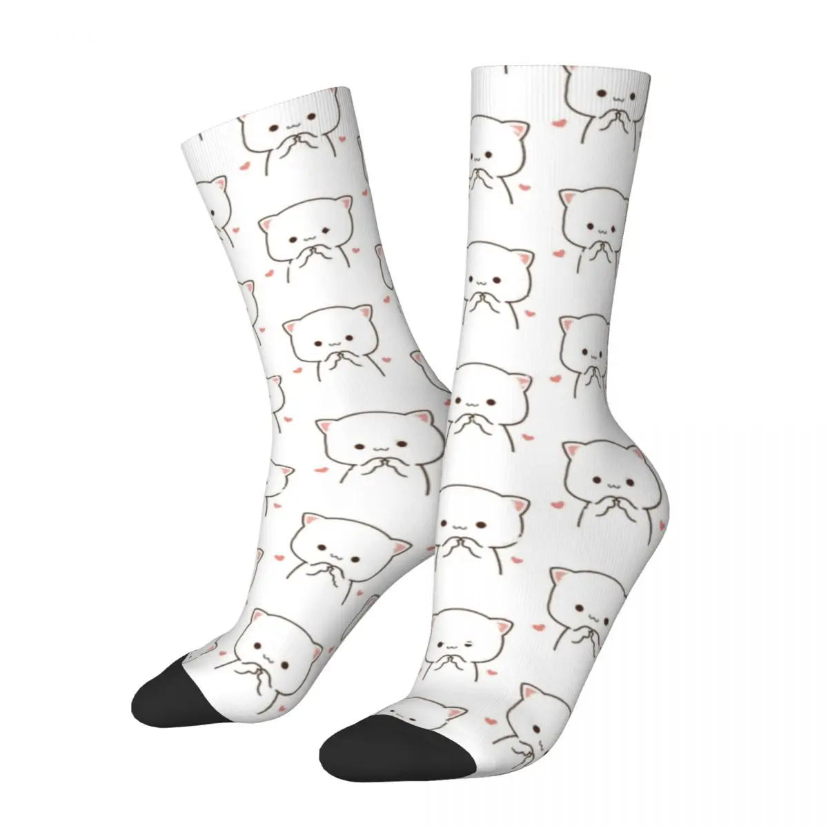 

Fashion Mochi Peach And Goma Cute Cat Love Hearts Basketball Socks Polyester Middle Tube Socks for Women Men