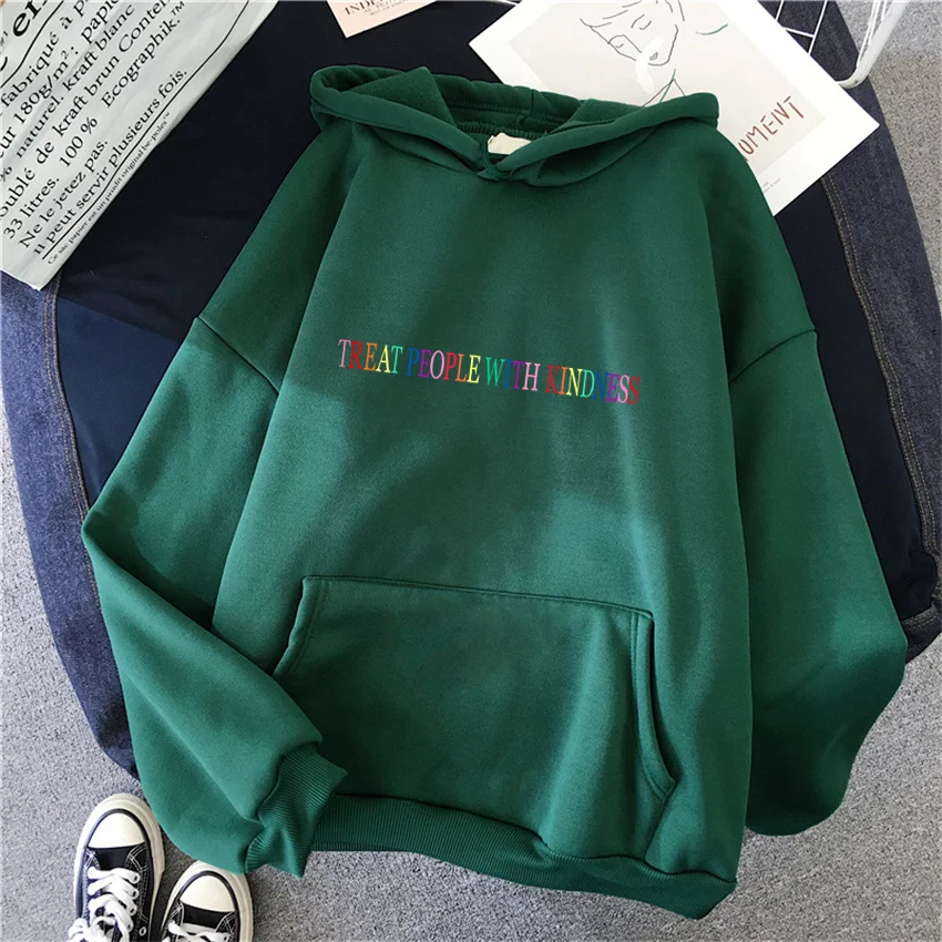 TREAT PEOPLE WITH KINDNESS Autumn Women Hoody Casual Fleece Woman Hoodie Hip Hop Pullover Female Sweatshirt Unisex Streetwear 3