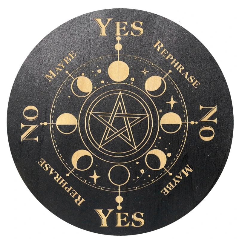 

15cm Wood Black Round Witchcraft Altar Butterfly Board Meditation Cube Moon Phase Pendulum Game Magical Divination Planchette