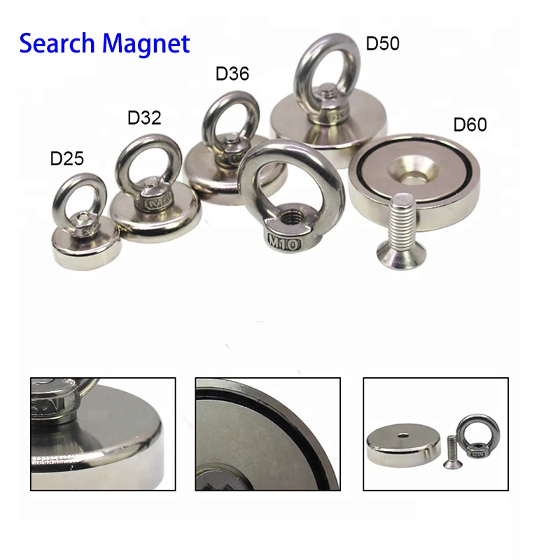 D16 D42 Search Magnet Super Strong Neodymium Magnet N35 High Temperature Fishing Magnetic Powerful Salvage Magnet