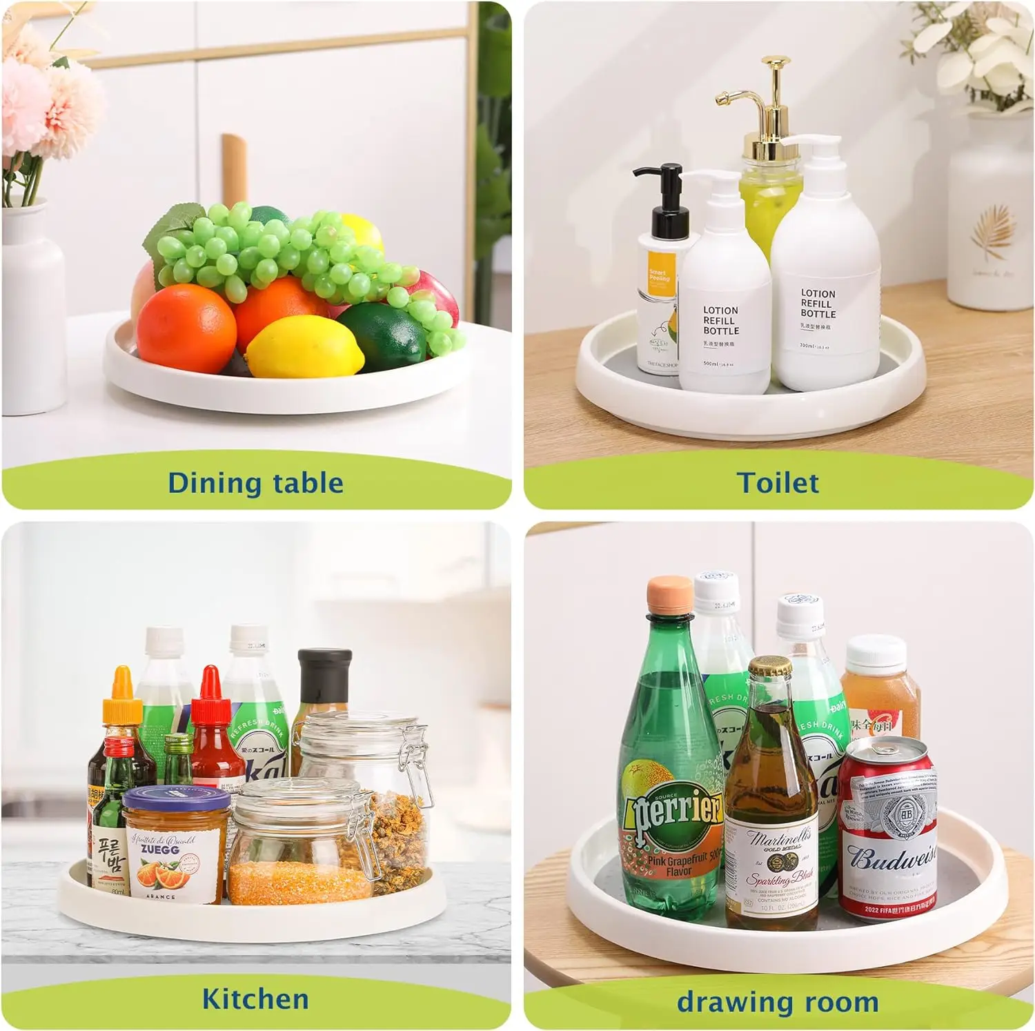 Rotating Organizer Non-Skid Spinning Rack for Cabinet Pantry Storage Tray For Kitchen Fridge Bathroom Makeup Vanity Countertop 6