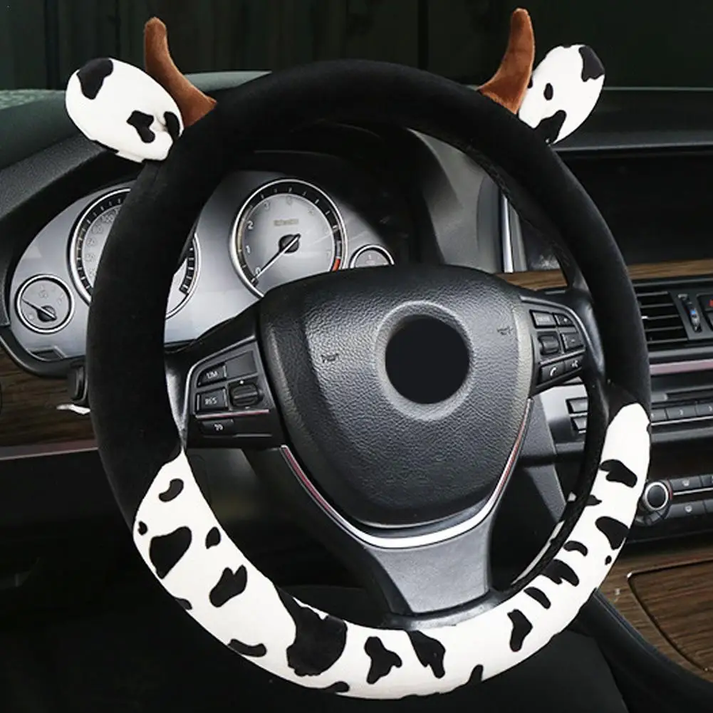 

Cow Steering Wheel Cover Universal Steering Wheel Cover Comfortable Cow Car Steering Wheel Cover With Horns Ears Anti For Women