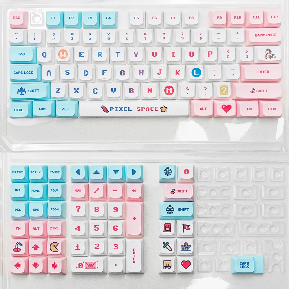 Колпачки для клавиш XDA PBT с английской раскладкой, 124 клавиш, пиксельные войны, розовые колпачки для клавиш, милые колпачки для механической клавиатуры MX Switch, персонализированные колпачки для клавиш