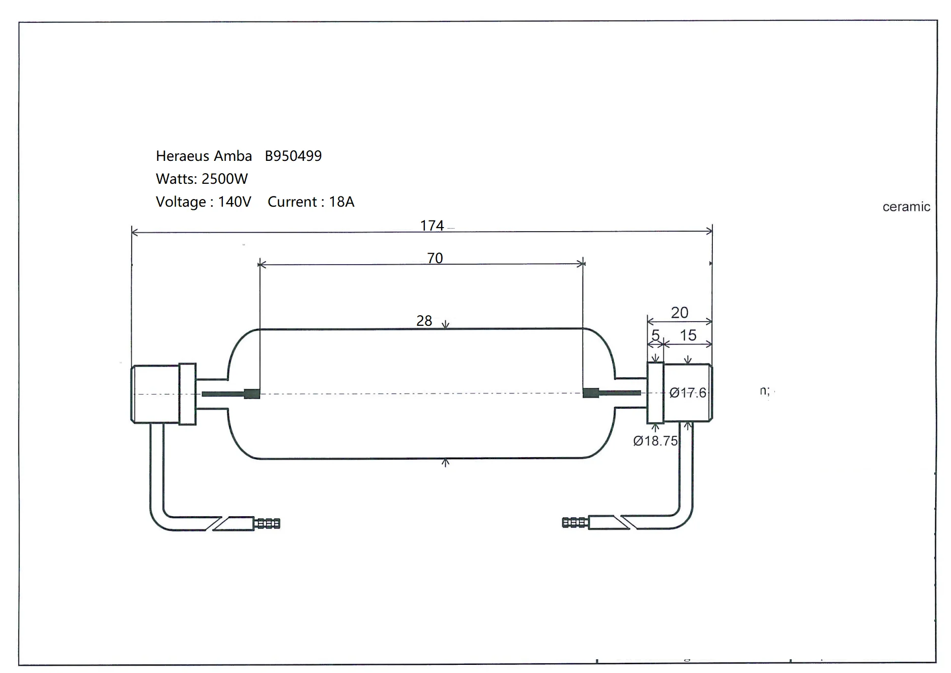 

Uviterno heraeus Amba replace uv lamp B950499 for plastic printer use