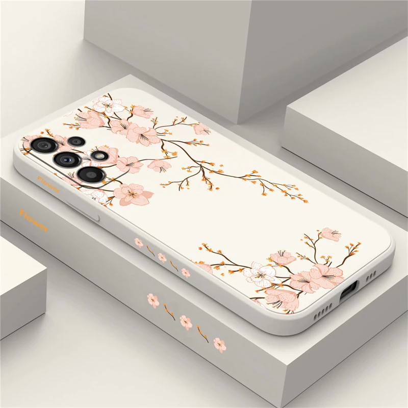 Little Fresh Pink Flowers Phone Case For Samsung A53 A54 A71 A72 A32 A33 A34 A31 A13 A14 A24 A25 A05S 5G Shockproof Cover Capa