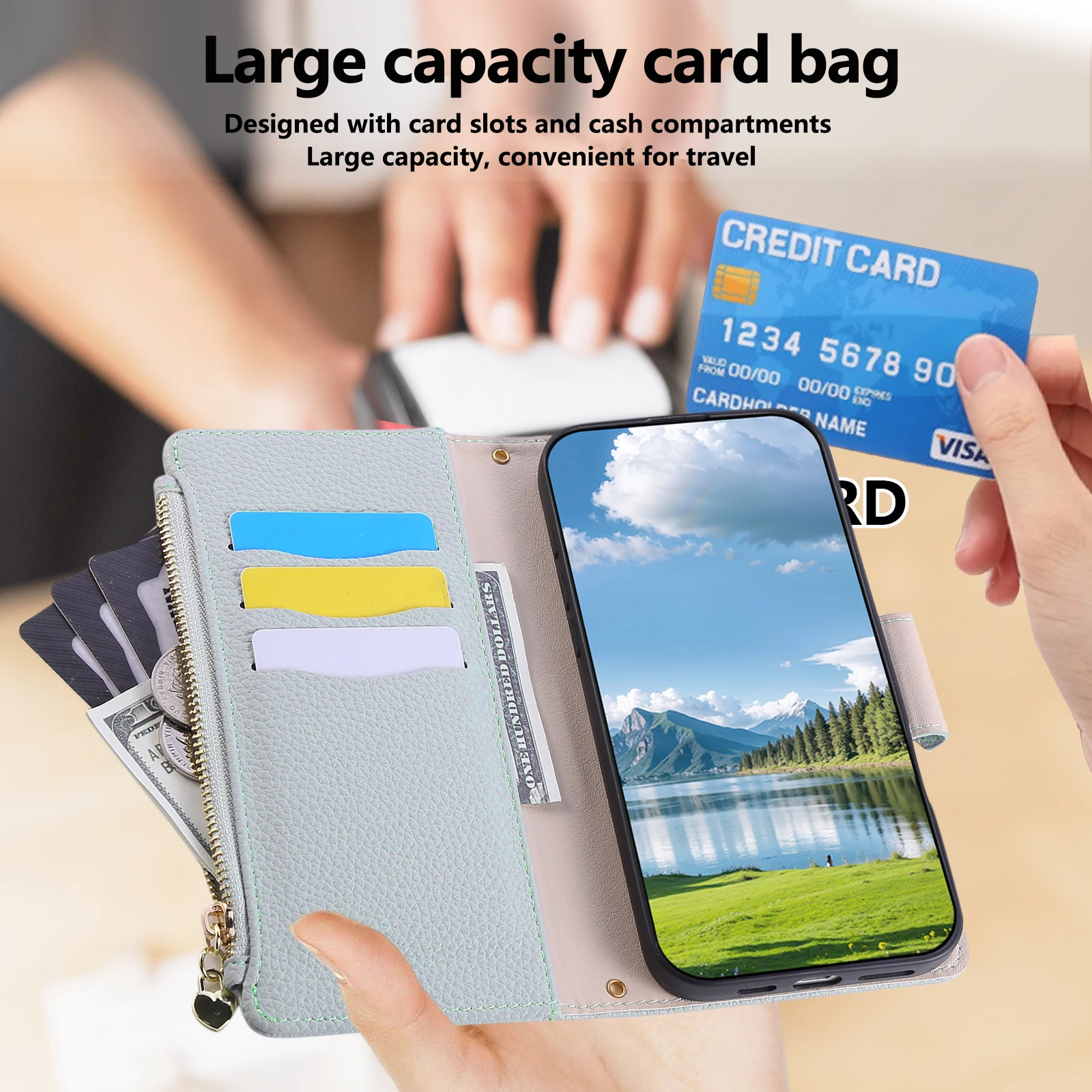 Leather Crossbody Wallet Case with Strap